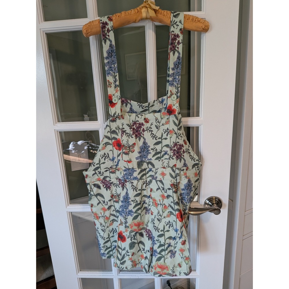 Cider Floral Corduroy Overall Shorts Sage Green Plus Size 0XL Cottagecore Bib